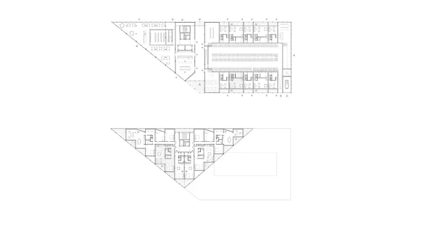 oben: Grundriss Erdgeschoss
unten: Regelgrundriss Tower, 4 Spänner