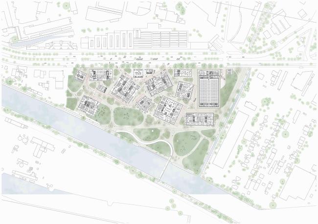 Situationsplan, Nutzungslayout und Landschaft, Plan: E2A / Rehwaldt Landschaftsarchitekten, Berlin